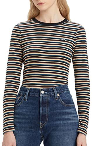 Levi's Women's Long-Sleeve Baby Tee - Reanna Stripe Caviar - XXS