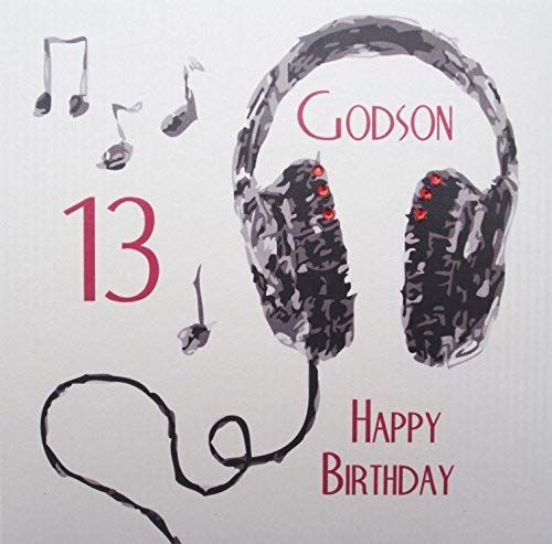 White Cotton Cards Godson 13 Happy 13th Birthday Card (Headphones)