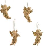 Decoris Kerstboom versiering - 4x - gouden engeltjes - 10 cm
