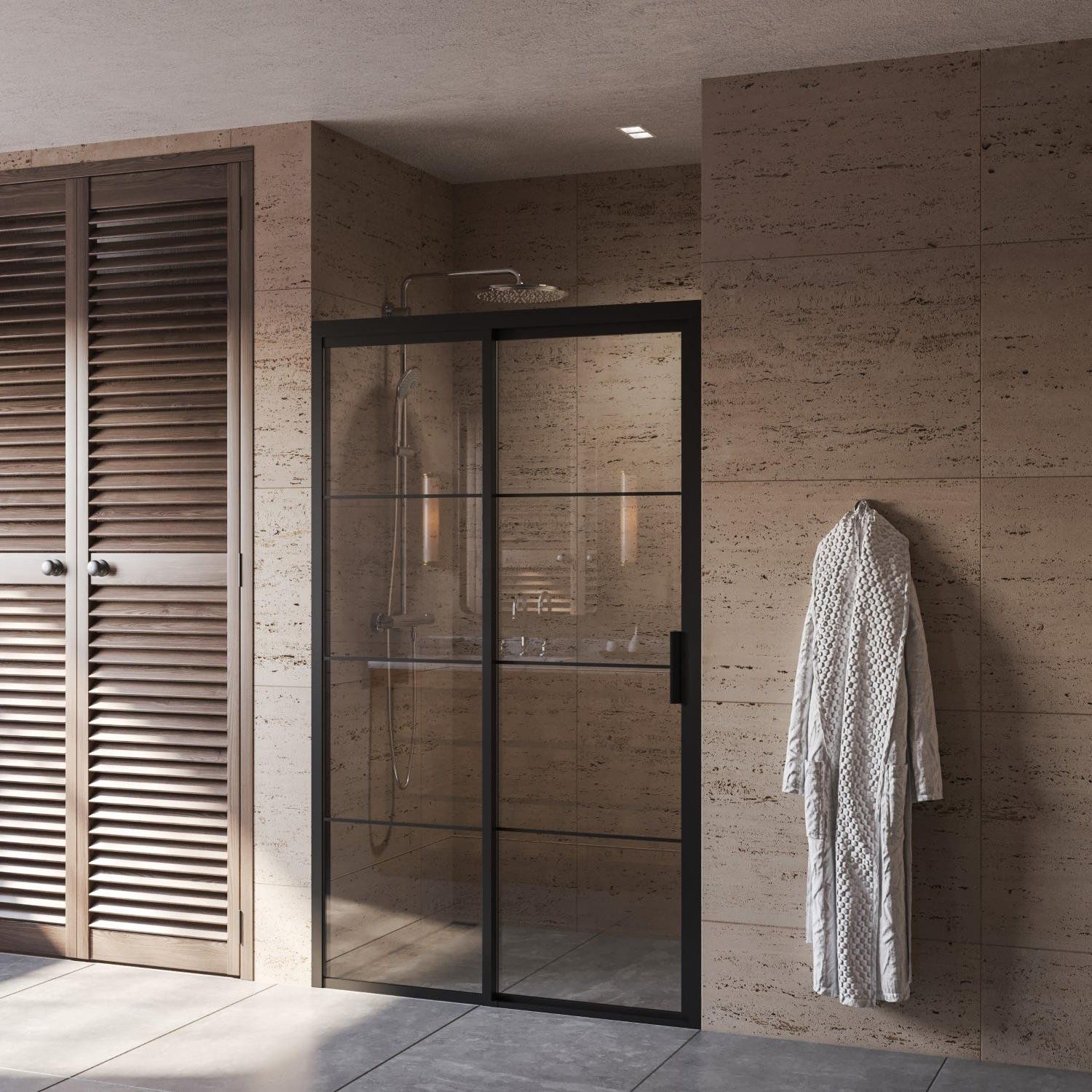 Boss & Wessing Douchedeur black edition frame softclose links 140x200 cm helder glas zwart