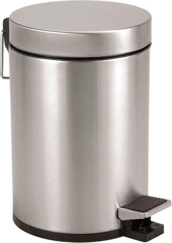 axentia Cosmetica-emmer roestvrij staal mat geborsteld & roestvrij-pedaalemmer 3 l cosmetica-afvalemmer met deksel afvalemmer met treemmer, voor badkamer en toilet, zilver/zwart, 17 x 17 x 25 cm