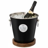Secret de Gourmet Champagnekoeler - met onderzetter - mangohout - mat zwart - RVS - wijnkoeler - koelemmer