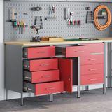 vidaXL Werkbank met lades, 3 stuks, rood en grijs, 150 x 55 x 85 cm