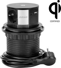 ORNO Pop-up Stekkerdoos met Qi Draadloze Oplader - 3 Stopcontacten - USB-A+C - Quickcharge 3.0 - Zwart