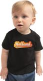 Bellatio Decorations Shoppartners Bv Zwart fan t-shirt voor baby / peuters - Holland met Nederlandse wimpel - Nederland supporter - EK/ WK shirt / outfit 92