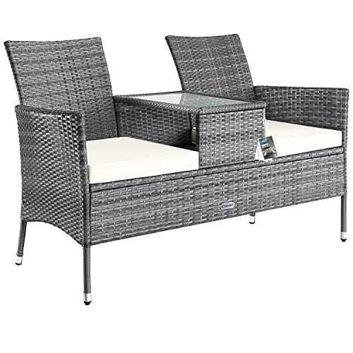 Casaria Polyrattan Tuinbank - Incl. Kussen en Tafel - Grijs