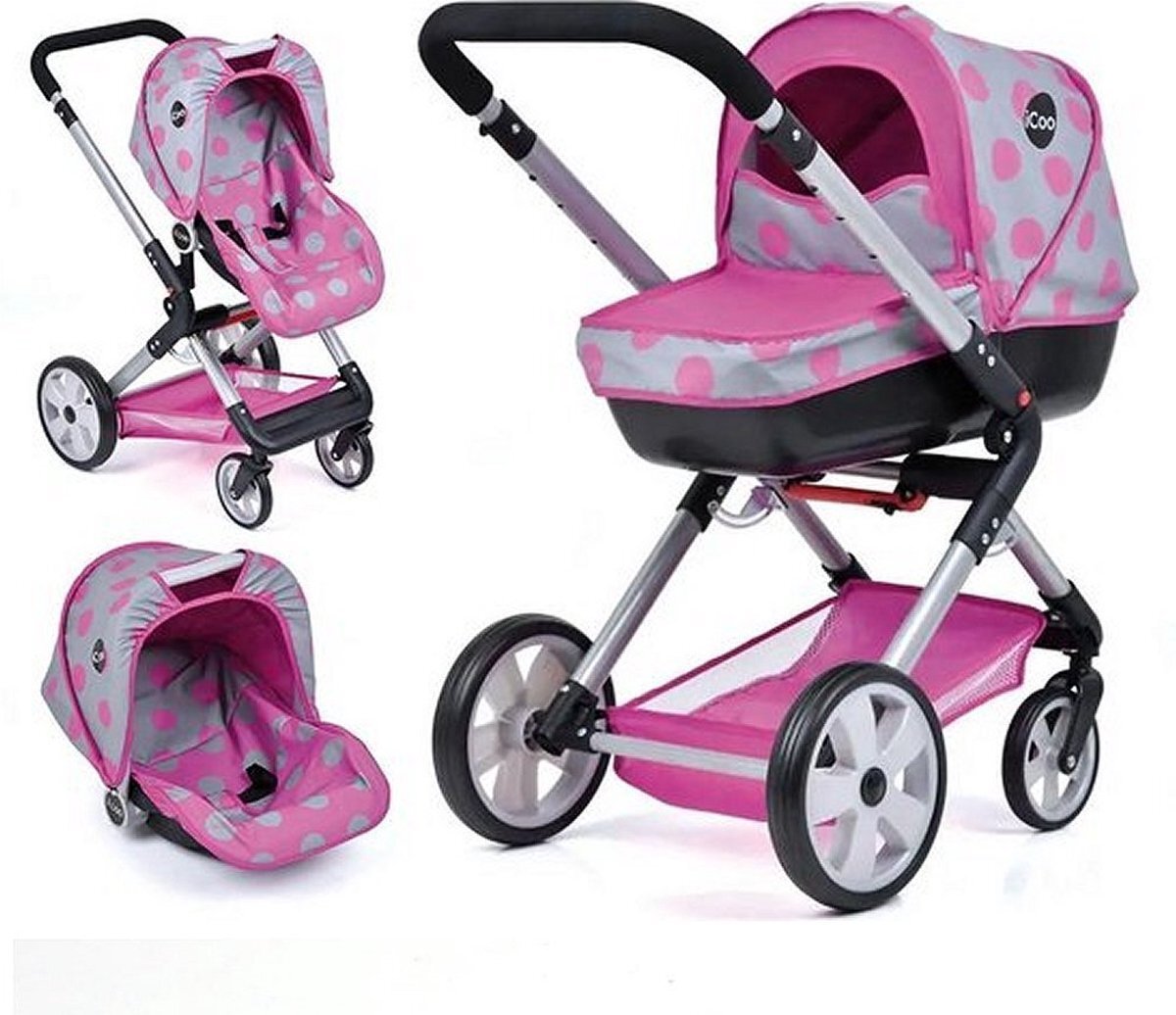 Basic iCoo 4in1 Manhatten Poppenwandelwagen Roze/Zwart