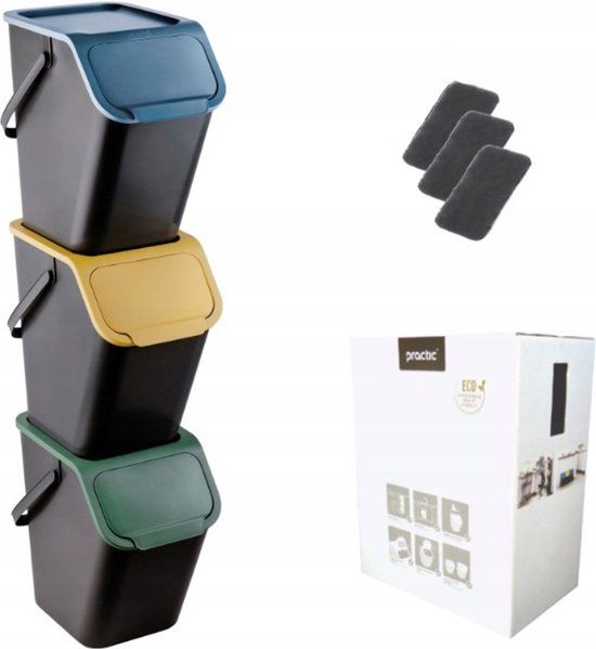 Practic - Prullenbak - Set van 3 bakken - 25 liter - Zwart