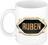 Bellatio Decorations Naam cadeau mok - heren - Ruben - gouden embleem - 300 ml