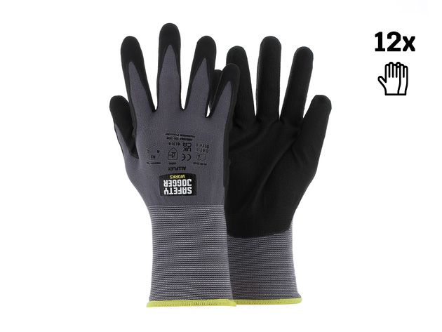 Safety Jogger Veiligheidshandschoenen met maximale beweeglijkheid | 12 Stuks | Zwart | Maat 6 - ALLF06006