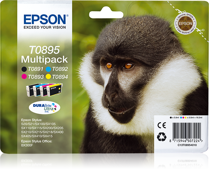 Epson Monkey Multipack 4-colours T0895 DURABrite Ultra Ink single pack / cyaan, geel, magenta, zwart