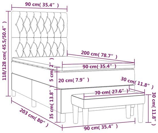 vidaXL Boxspring met matras stof zwart 90x200 cm