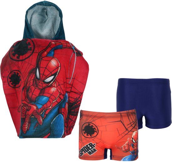 4KidsOnly Spiderman Zwemset - Zwemponcho + Zwemboxer - Kinderen - Unisex - Meerkleurig - Katoen - Maat 110/116