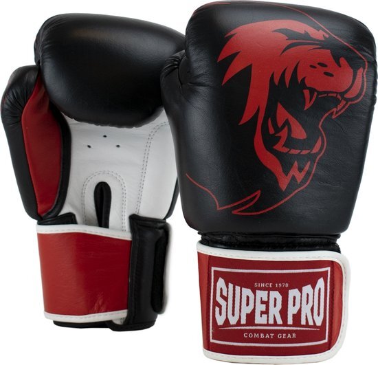 Super Pro Combat Gear Warrior SE Lederen (Kick)Bokshandschoenen - Zwart/Rood/Wit - 12 oz