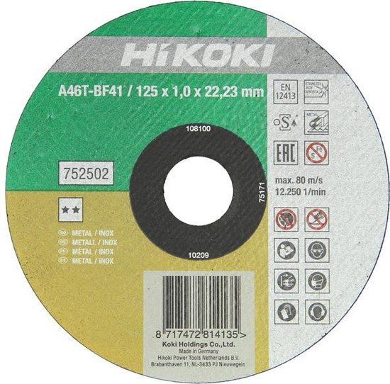 HiKOKI Doorslijpschijf inox vlak 125 mm x 1mm