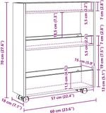 vidaXL Smalle Opslag Trolley Zwart Eiken 60 x 18 x 70 cm Bewerkt hout