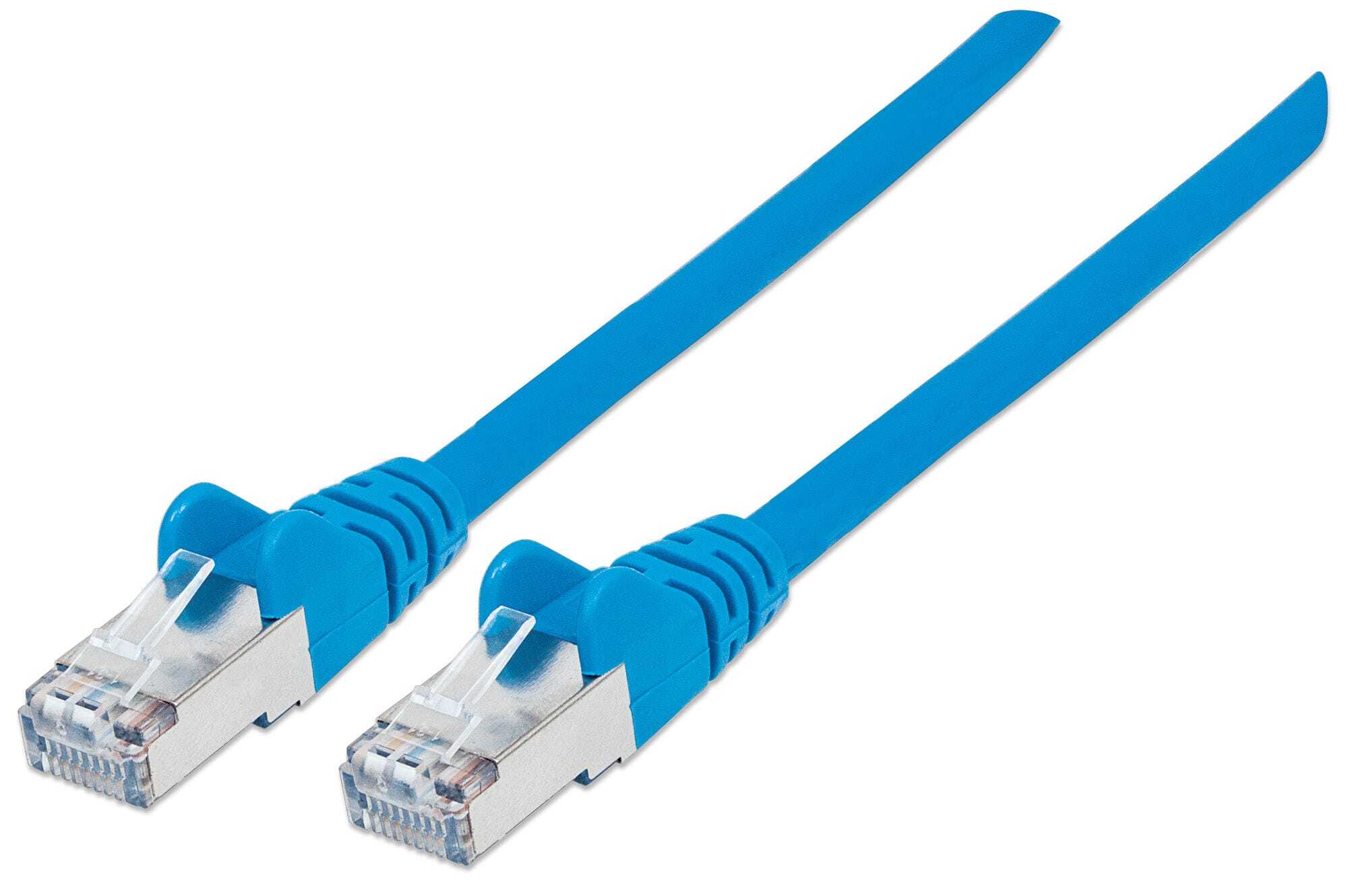 Intellinet Network Patch Cable, Cat7 Cable/Cat6A Plugs, 0.25m, Blue, Copper, S/FTP, LSOH / LSZH, PVC, Gold Plated Contacts, Snagless, Booted, Polybag