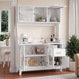STILVORA Buffetkast - Ruime Opbergkast Met Stopcontact En Usb-A En Usb-C - Voor Eetkamer En Keuken - Spaanplaat - Wit - 120x40x178 Cm