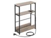 VASAGLE Table d'appoint fine avec multiprise, à 3 niveaux, porte-magazines table de chevet, bout de canapé, pour petits espaces, grège chiné et noir mat, collection BARNET LET335K05
