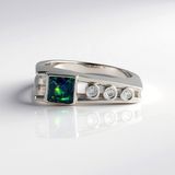 Cavill - Zilveren ring met Mezezo Opaal 0 336 ct en Cambodjaanse Zirkoon 0 113 ct - 925 Sterling Zilver Geplatineerd - Elegant Vierkant Design