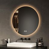 EMKE Ronde badkamerspiegel, diameter 60 cm, met aanraakschakelaar, led-badkamerspiegel met achtergrondverlichting, 3 variabele lichtkleuren