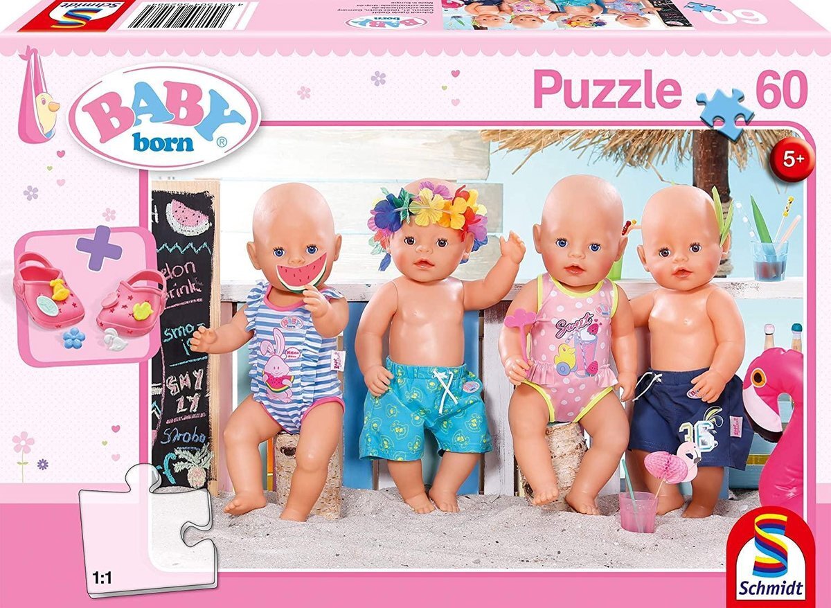 Schmidt Puzzel 56298 Baby Born, in de zomer, 60 delen kinderpuzzel, kleurrijk