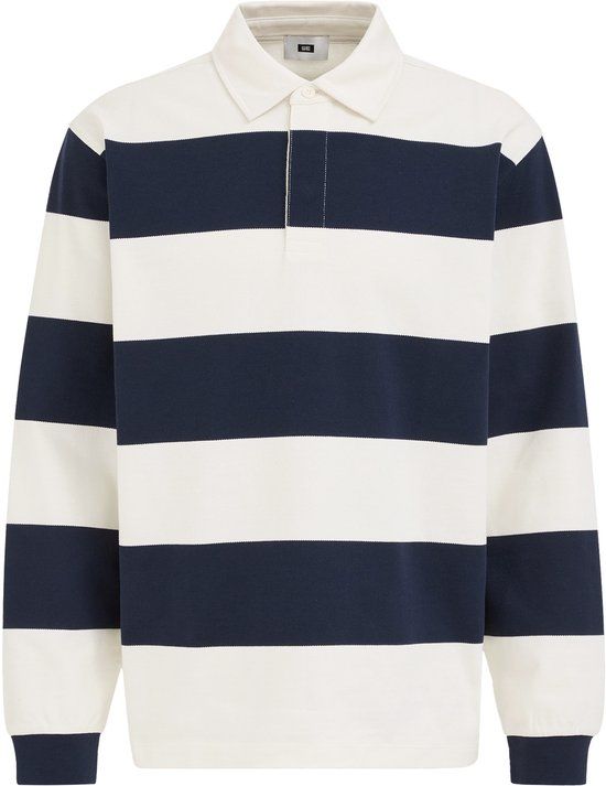 WE Fashion Heren relaxed fit polo met blokstreep en structuur