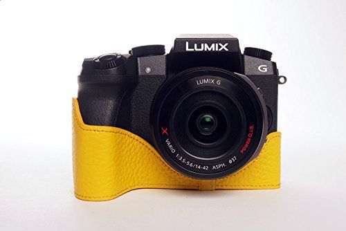 TP Handgemaakte Echt Lederen Halve Camera Case Camera Tas voor Panasonic G7 - Geel