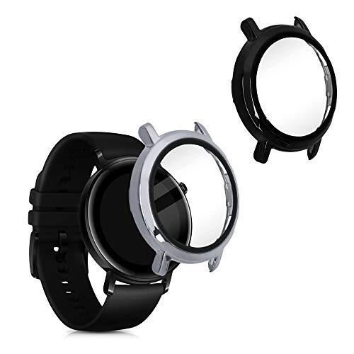 kwmobile 2x cover compatibel met Huawei Watch GT2 (42mm) - Fitnesstracker cover van gehard glas en kunststof frame set zwart/grijs/transparant