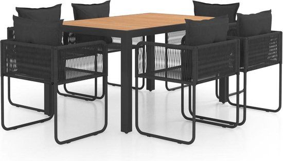vidaXL 7-delige Tuinset PVC-rattan zwart en bruin