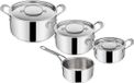 OEM RVS kookset, 7-delig, 16 cm, inductiekookpan, kookpannen van 16/20/24 cm, deksel en maatbekers