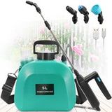 Pulvérisateur Électrique 5l-7.4v Puissant Pulvérisateur De Jardin Avec 3 Jets Réglables, 3 Vitesses Pulvérisateur À Batterie Rechargeable Avec Canne Télescopique Pour Arrosage Désherbage (vert)