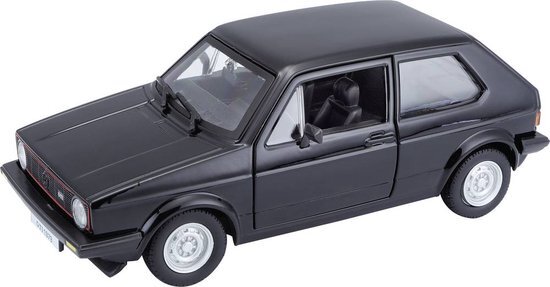 Bauer Spielwaren Bburago VW Golf 1 GTI (1979): modelauto op schaal 1:24, deuren om te openen, 19 cm, zwart (18-21089BK)