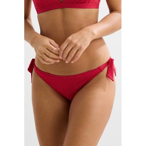 BEACHWAVE strik bikinibroekje met lurex en textuur rood