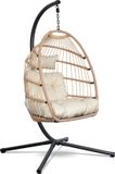 Swoods Egg Hangstoel met Standaard – Hangstoel Buiten en Binnen – Egg Chair – Ei Stoel – tot 150 kg – Opvouwbaar – Incl. Kussens