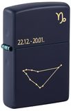 Zippo Stormaansteker, Zodiac Capricorn, mat-marineblauw, lasergravure, hervulbaar, herbruikbaar, windbestendig design, cadeaudoos, gemaakt in de VS