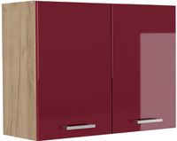Vicco Glazen keukenkast R-Line, Rode hoogglans/Goudkleurig Eiken, 80 cm
