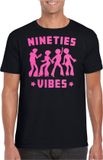 Bellatio Decorations Verkleed T-shirt voor heren - nineties vibes - zwart - roze glitter - carnaval S