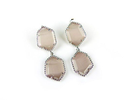 Zilveren oorhangers met bruine stenen - Model Hexagon - 925 zilver