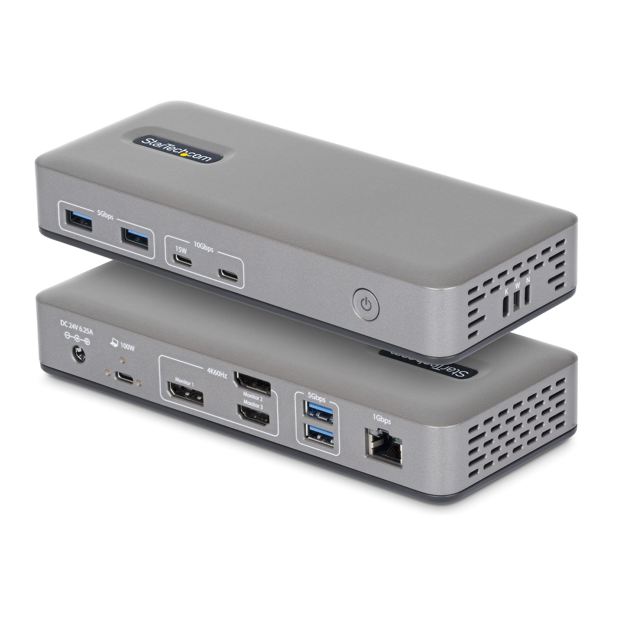 StarTech.com USB-C Docking Station Triple 4K Displays (2x 4K 60Hz, 1x 4K 30Hz), 100W Power Delivery, 6x USB 10Gbps, Gigabit Ethernet, DisplayPort + HDMI, Driverless Windows Laptop Dock
