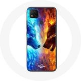 Maniacase Etui voor Xiaomi Redmi 9C Wolf van ijs en vuur