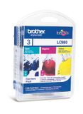 Brother LC980 Rainbow Pack Inktcartridge 3 Stuks Origineel Cyaan, Magenta, Geel
