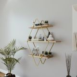 Hanah Home Stijlvolle wandplank, goud & oak, 60 x 70 x 14 cm