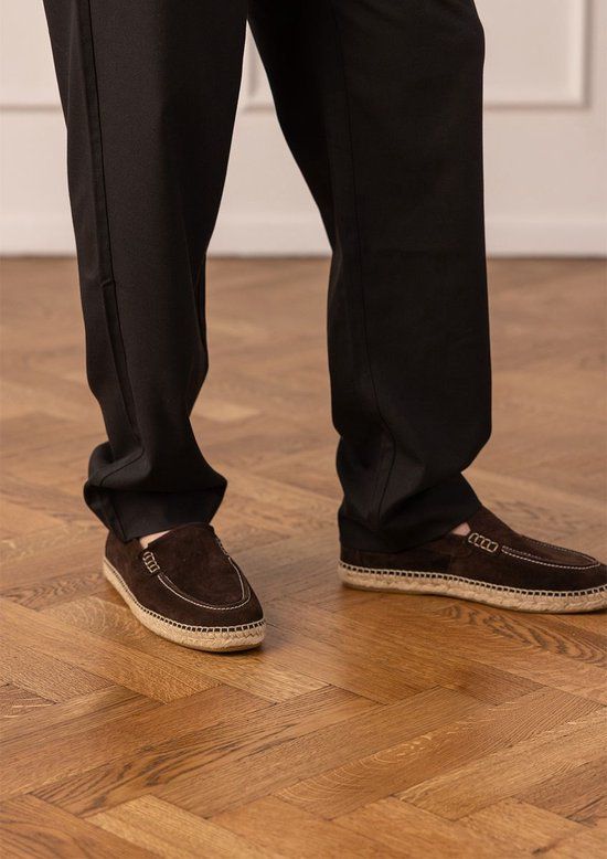 Manfield - Heren - Donkerbruine suède espadrilles - Maat 40