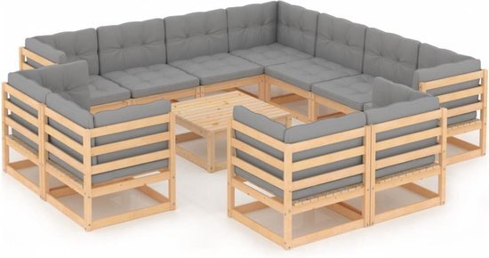 vidaXL 12-delige Loungeset met kussens massief grenenhout