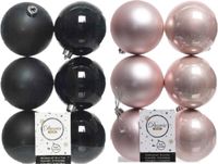 Kaemingk B.V. 24x pièces boules de Noël en plastique noir et rose clair 8 cm