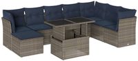 vidaXL 9-delige tuinbankset met kussens, grijs, polyrotan