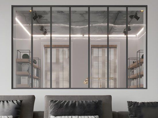 Glazen binnenraam aluminium poedercoating - 210 x 130 cm - Zwart