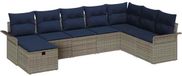 vidaXL Tuinbank Set 8-delig Grijs en Marineblauw Polyrotan