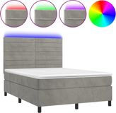 vidaXL Boxspringbed met matras en LED-verlichting, lichtgrijs, 140x200 cm, fluweel